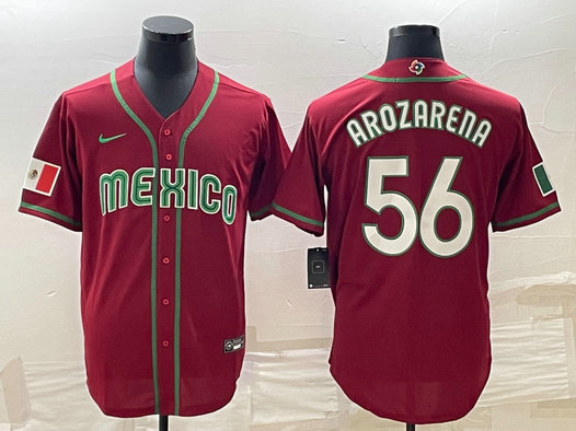 Men's Mexico Baseball #56 Randy Arozarena 2023 Red World Baseball Classic Stitched JerseyS