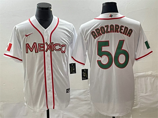Men's Mexico Baseball #56 Randy Arozarena 2023 White World Baseball Classic Stitched Jersey