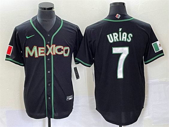 Men's Mexico Baseball #7 Julio Urías 2023 Black World Baseball With Patch Classic Stitched Jersey 1