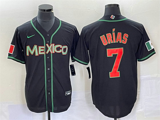 Men's Mexico Baseball #7 Julio Urías 2023 Black World Baseball With Patch Classic Stitched Jersey 2