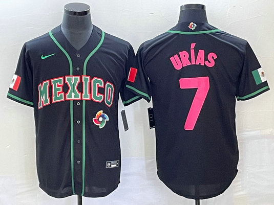 Men's Mexico Baseball #7 Julio Urías 2023 Black World Baseball With Patch Classic Stitched Jersey 7