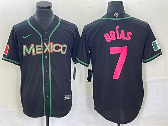 Men's Mexico Baseball #7 Julio Urías 2023 Black World Baseball With Patch Classic Stitched JerseyS
