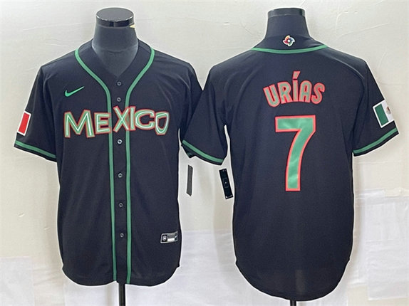 Men's Mexico Baseball #7 Julio Urías 2023 Black World Baseball With Patch Classic Stitched Jerseys 1