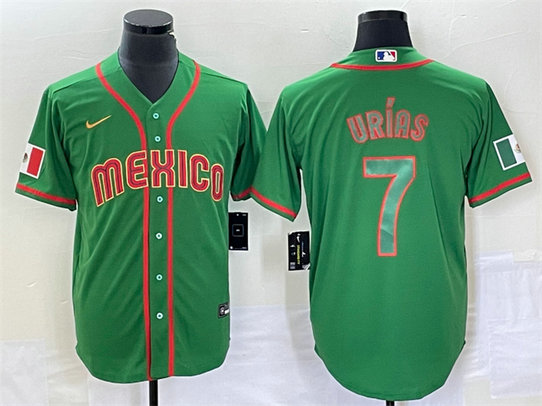 Men's Mexico Baseball #7 Julio Urías 2023 Green World Baseball With Patch Classic Stitched Jersey 2