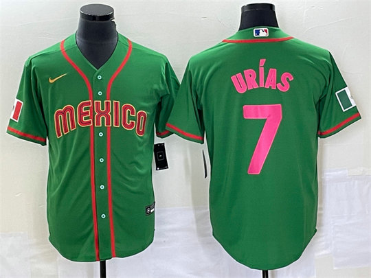 Men's Mexico Baseball #7 Julio Urías 2023 Green World Baseball With Patch Classic Stitched Jersey 4