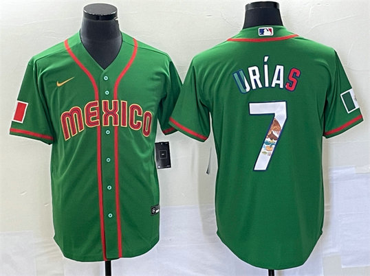 Men's Mexico Baseball #7 Julio Urías 2023 Green World Baseball With Patch Classic Stitched Jersey 5