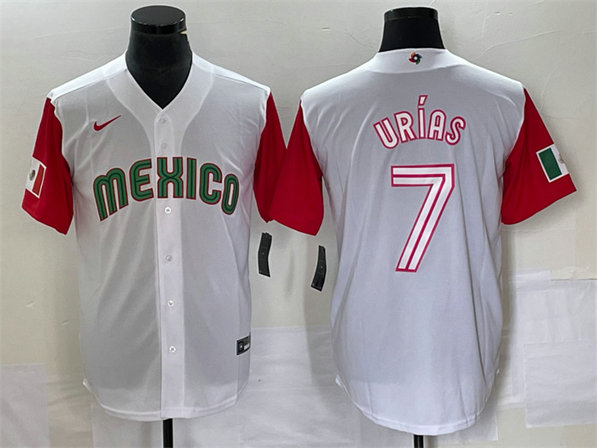 Men's Mexico Baseball #7 Julio Urías 2023 White Red World Baseball With Patch Classic Stitched Jersey 4