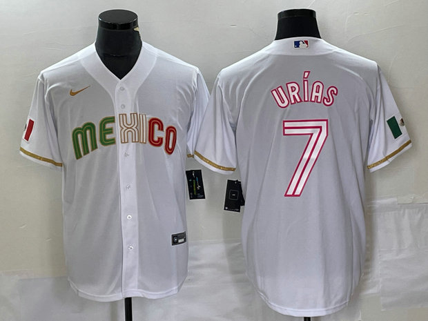 Men's Mexico Baseball #7 Julio Urías White 2023 World Baseball Classic Stitched Jersey