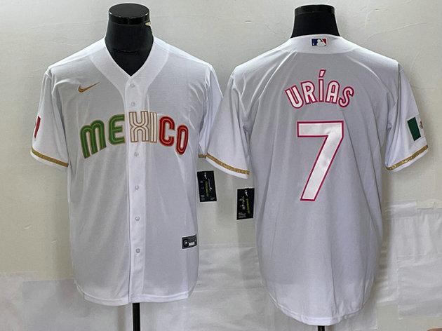 Men's Mexico Baseball #7 Julio Urías White 2023 World Baseball Classic Stitched JerseyS