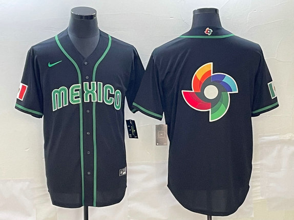 Men's Mexico Baseball 2023 Black World Baseball Big Logo Classic Stitched JerseyS 1