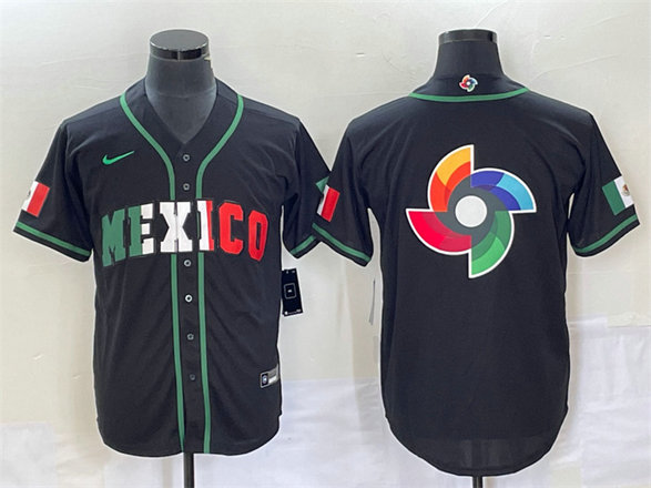 Men's Mexico Baseball 2023 Black World Baseball Classic Team Big Logo Stitched Jerseys 1