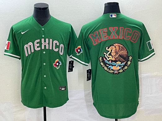 Men's Mexico Baseball 2023 Green Team Big Logo World Baseball Classic Stitched Jersey 1