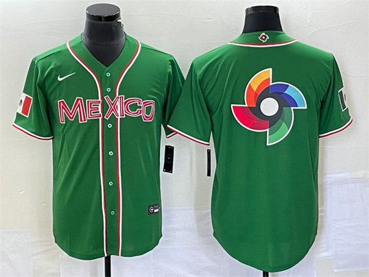Men's Mexico Baseball 2023 Green World Baseball Classic Team Big Logo Stitched Jersey 1