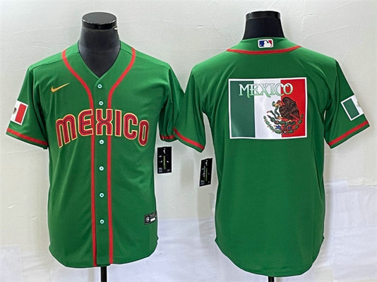 Men's Mexico Baseball 2023 Green World Baseball Classic Team Big Logo Stitched Jerseys 1