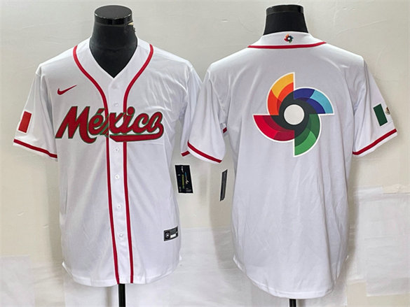 Men's Mexico Baseball 2023 White World Baseball Classic Team Big Logo Stitched Jersey 1