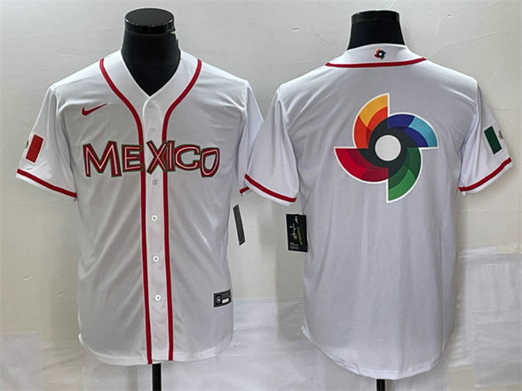 Men's Mexico Baseball 2023 White World Baseball Classic Team Big Logo Stitched Jersey 3