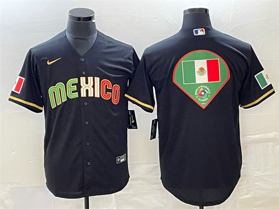 Men's Mexico Baseball Black 2023 World Baseball Classic Team Big Logo Stitched Jersey 2