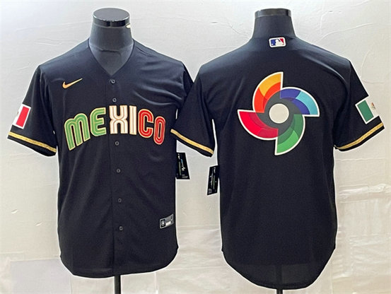 Men's Mexico Baseball Black 2023 World Baseball Classic Team Big Logo Stitched Jersey 4