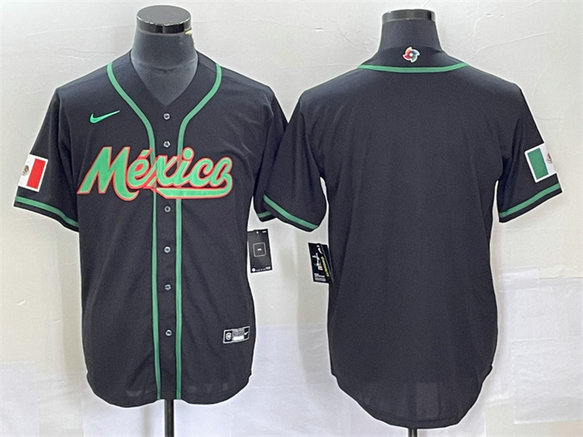 Men's Mexico Baseball Blank 2023 Black World Baseball Classic Stitched Jersey1