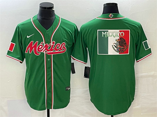 Men's Mexico Baseball Green 2023 World Baseball Classic Team Big Logo Stitched Jersey 3