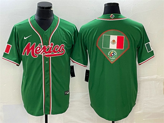 Men's Mexico Baseball Green 2023 World Baseball Classic Team Big Logo Stitched Jersey 4