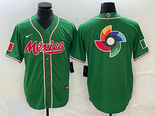 Men's Mexico Baseball Green 2023 World Baseball Classic Team Big Logo Stitched Jersey