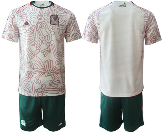 Men's Mexico Blank White Away Soccer Jersey Suit