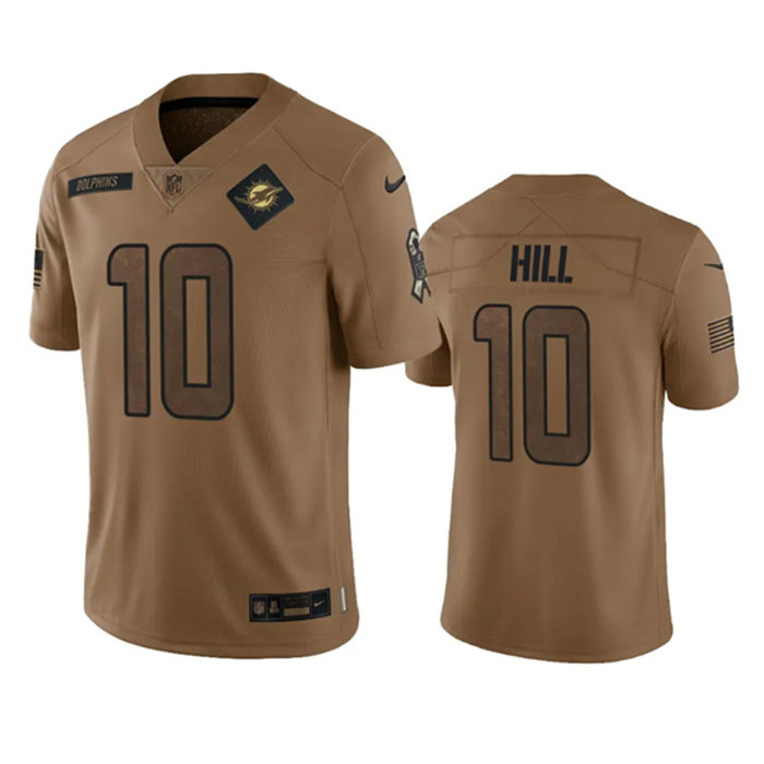 Men's Miami Dolphins #10 Tyreek Hill 2023 Brown Salute To Service Limited Stitched Football Jersey