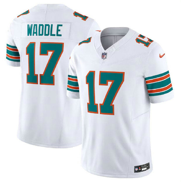 Men's Miami Dolphins #17 Jaylen Waddle White 2023 F.U.S.E Alternate Vapor Limited Stitched Football Jersey
