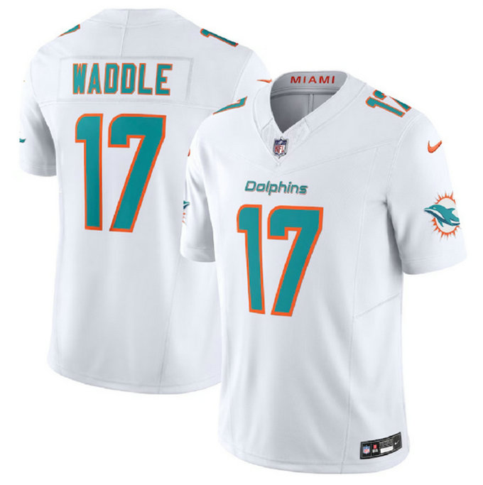 Men's Miami Dolphins #17 Jaylen Waddle White 2023 F.U.S.E Vapor Limited Stitched Football Jersey