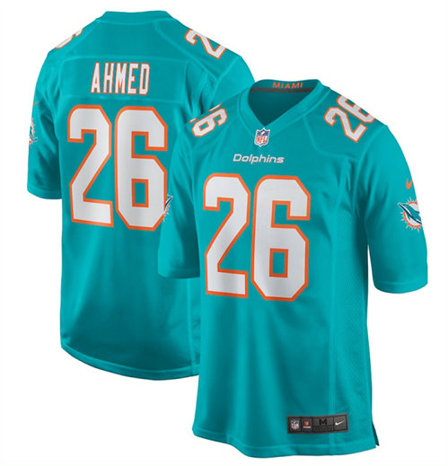 Men's Miami Dolphins #26 Salvon Ahmed Aqua Stitched Game Football Jersey
