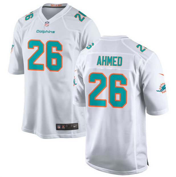 Men's Miami Dolphins #26 Salvon Ahmed White Stitched Game Football Jersey