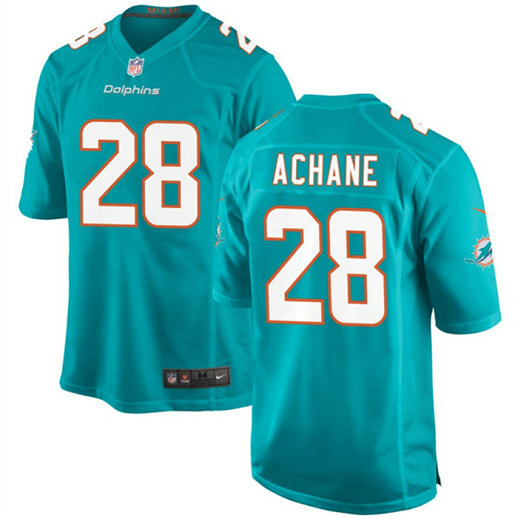 Men's Miami Dolphins #28 De'Von Achane Aqua Stitched Game Jersey