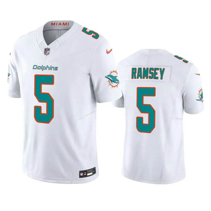 Men's Miami Dolphins #5 Jalen Ramsey White 2023 F.U.S.E Vapor Limited Stitched Football Jersey