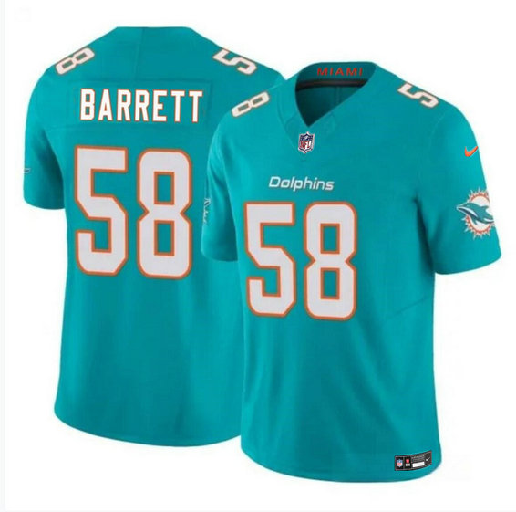 Men's Miami Dolphins #58 Shaquil Barrett Aqua 2023 F.U.S.E Vapor Limited Stitched Football Jersey