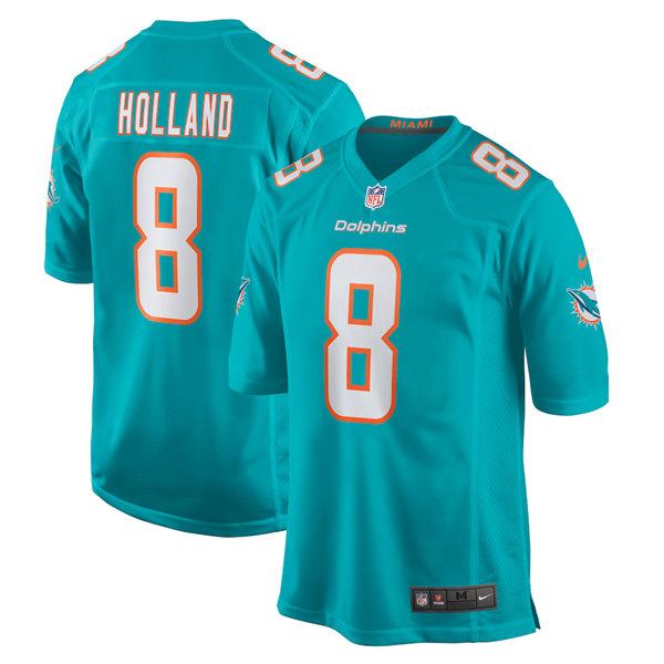 Men's Miami Dolphins #8 Jevon Holland Aqua Stitched Game Jersey