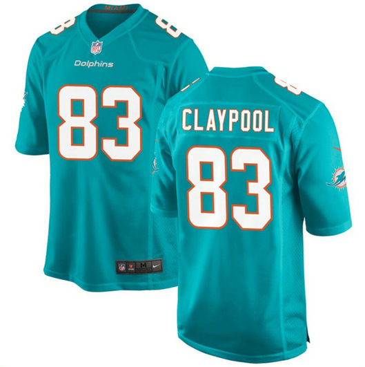 Men's Miami Dolphins #83 Chase Claypool Aqua Stitched Game Football Jersey