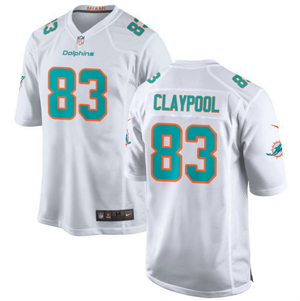 Men's Miami Dolphins #83 Chase Claypool White Stitched Game Football Jersey