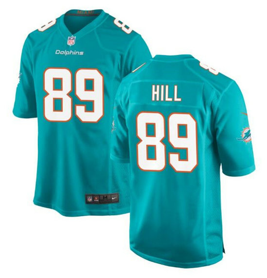 Men's Miami Dolphins #89 Julian Hill Aqua Stitched Game Jersey