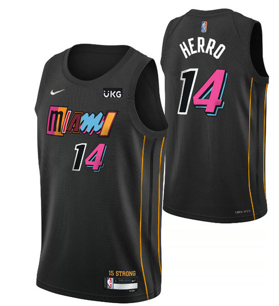 Men's Miami Heat #14 Tyler Herro 2021 2022 Black City Edition 75th Anniversary Stitched Jersey