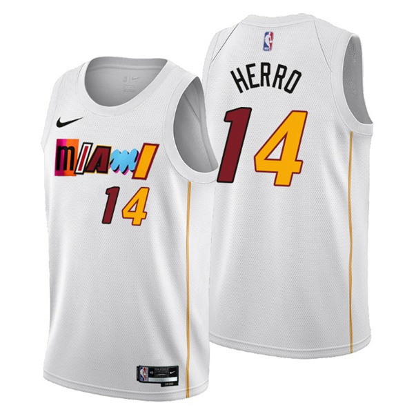 Men's Miami Heat #14 Tyler Herro 2022 23 White City Edition Stitched Jersey