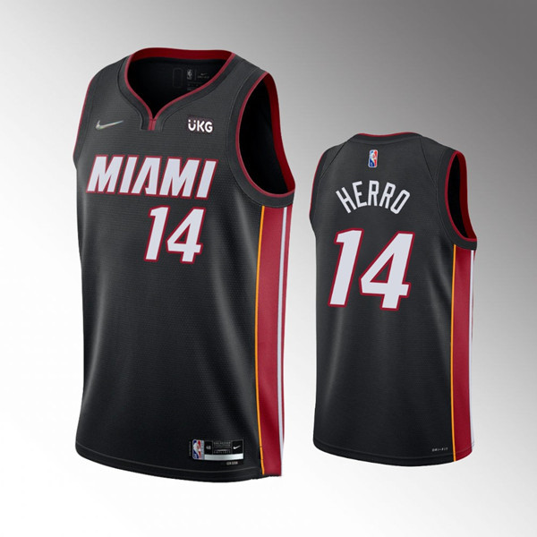 Men's Miami Heat #14 Tyler Herro Black Icon Edition 75th Anniversary Stitched Jersey