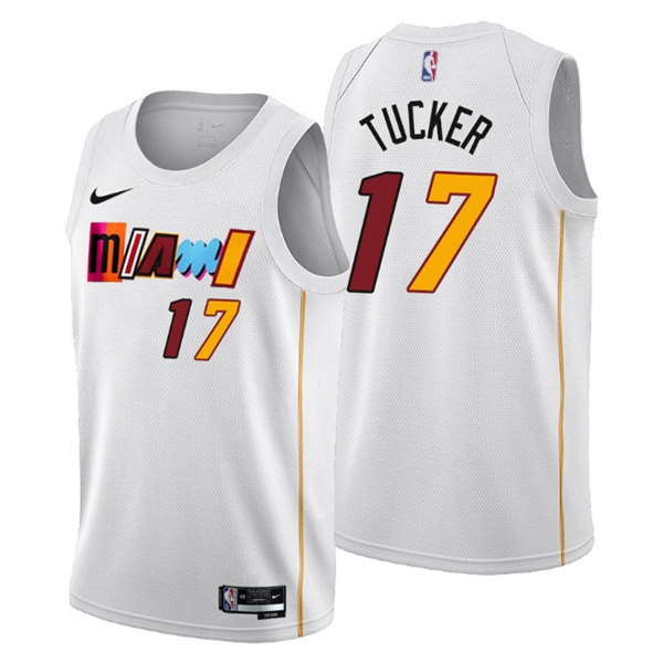 Men's Miami Heat #17 P.J. Tucker 2022 23 White City Edition Stitched Jersey