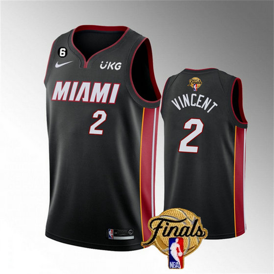 Men's Miami Heat #2 Gabe Vincent Black 2023 Finals Icon Edition With NO.6 Patch Stitched Basketball Jersey