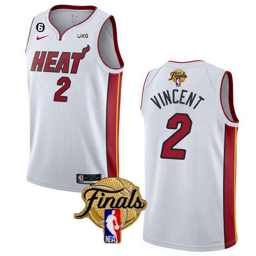 Men's Miami Heat #2 Gabe Vincent White 2023 Finals Association Edition With NO.6 Patch Stitched Basketball Jersey
