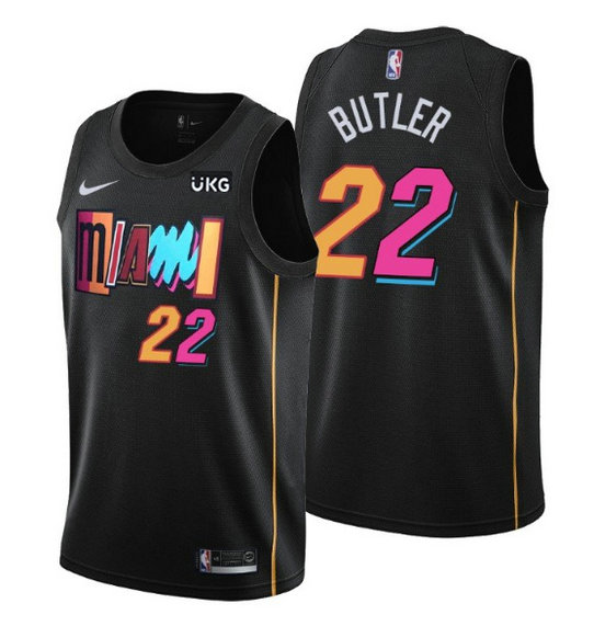 Men's Miami Heat #22 Jimmy Butler 2021 2022 Black City Edition 75th Anniversary Stitched Jersey