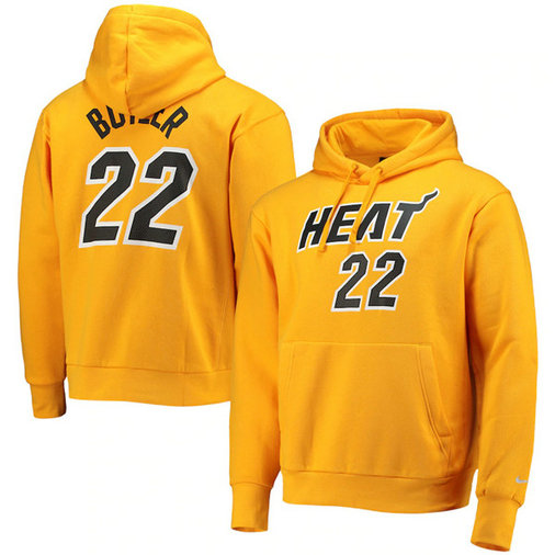 Men's Miami Heat #22 Jimmy Butler 2021 Yellow Pullover Hoodie