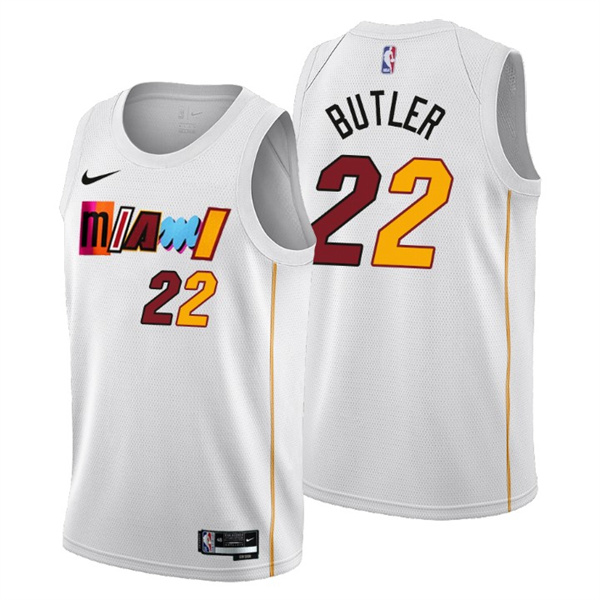 Men's Miami Heat #22 Jimmy Butler 2022 23 White City Edition Stitched Jersey
