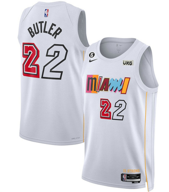 Men's Miami Heat #22 Jimmy Butler White 2022 23 City Edition With NO.6 Patch Stitched Jersey