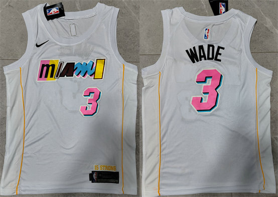 Men's Miami Heat #3 Dwyane Wade 2022 23 White City Edition Stitched Jersey